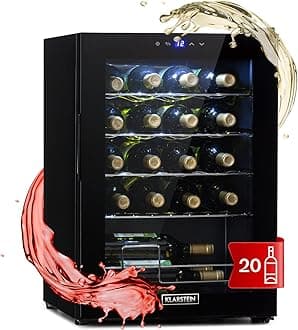 Freestanding Wine Cooler Fridge, 53L Single Zone Slimline Wine & Drinks Chiller, Glass Door, 20-Bottle Capacity