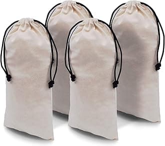 Shoe Dust Bags - 4 Pack Beige Duster Flannel Single Shoe Pouch with Drawstring Closure, Washable Breathable Cotton Fabric Cloth for Travel, Home, Luggage, Handbags, Storage, Accessories - 8x17