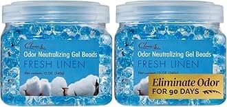 Clear Air Odor Eliminator Gel Beads - 12 oz, Pack of 2 - Air Freshener Made with Essential Oils - Eliminates Odors in Bathrooms, Cars, Boats, RVs & Pet Areas - Fresh Linen Scent