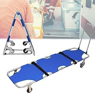 – Folding Stretcher, Medical Stretcher Aluminum Lightweight With Trolley 4 Wheels, Pushable Rescue Stretcher For Patient Transport, For Hospitals, Ambulance, Fire