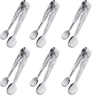 6PCS Mini Serving Tongs, 4Inch Rose Stainless Steel Sugar Cube Tongs, Sliver Small Ice Tong for Tea and Coffee Party, Appetizers, Desserts by Sunenlyst (6PCS Silver)