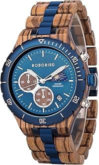 Mens Personalized Engraved Wooden Watches Fashion Multifunction Custom Watch Birthday Anniversary Wood Watches for Husband Boyfriend Dad Him Son with Gift Box