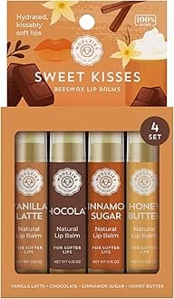 Lip Balm Set: All-Natural Shea Butter, Beeswax, Coconut Oil, Vitamin E Infused Lip Moisturizer Care (4 Pack, Sweet Kisses)