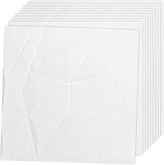 JOLOV 3D Wall Panels, Pack of 12 Tiles Wall Panels, Waterproof, Heat Resistant, 19.7 x 19.7inch PVC Wall Panel, Matt White Diamond Design 32 Sq Ft,for Living Room,Hotel Lobby,Game Room (Star)