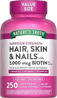 Nature's TruthHair, Skin & Nails Vitamins with Biotin | 5000mcg | 250 Softgels | Includes Collagen and Coconut Oil | Non-GMO & Gluten Free Daily Supplement for Women and Men