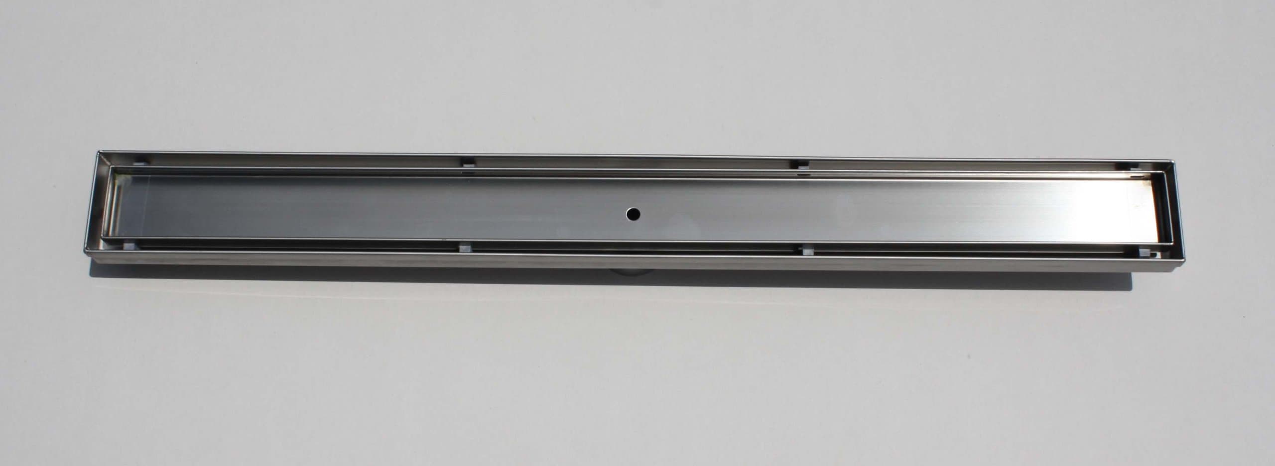 Novalinea - 27.5" Linear Shower Drain with Tile Insert Grate, 2" Center Outlet, 304 Stainless Steel