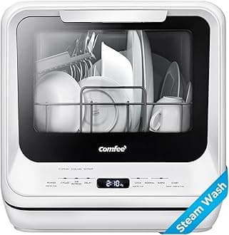 COMFEE' Countertop Dishwasher, Portable Dishwasher with 5L Built-in Water Tank, No Hookup Needed, 6 Programs, 360° Dual Spray, 215℉ Steam& Air-Dry Function, Mini Dishwasher for Apartments& RVs, White