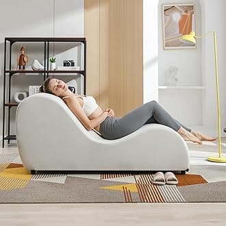 Sleek Yoga Chair, Curved Chaise Lounge for Stretching Relaxing Exercising, Yoga Sofa Couch for Adults, Modern Velvet Yogas Chair with Ergonomic Positioning for Bedroom Lounge Living Room - Beige