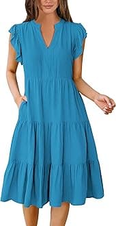 ANRABESS Womens Summer Dress Ruffle Sleeve V Neck Midi Dresses Fashion Casual Fit Flowy Tiered Boho Beach Vacation Sundress