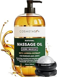 Cosmetasa Massage Oil for Sore Muscle Massage Therapy with Roller - All Natural, Cruelty-Free Massage Oils for Muscle Relaxing & Joint Comfort - Arnica Extract with Lavender & Chamomile Oil (8.8 oz)
