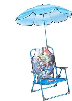 Marvel Avengers Kids Outdoor Folding Beach Chair with Umbrella,Portable Camp Chair for Ages 3+, Lightweight & Compact for Beach, Camping, and Backyard