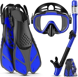 Lealinga Snorkel Set Adult with Flippers, Anti-Fog Diving Set, Dry Snorkel, Adjustable Flippers, Snorkelling Packages for Men and Women