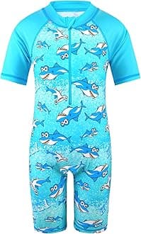 HUAANIUE Boys Swimming Short Sleeve Swimsuit 3-12Y Kids One Piece Swimwear Navy Sun Protection 50+ Swim Clothes UPF Warm Sportwear Costume Summer Surfing