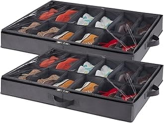Lifewit Shoe Storage Bags with Transparent Window, Foldable Under Bed Storage Box with Handles for Shoes, Shoe Organizer, Grey, 12 Compartments, 2 x 12 Pairs, Pack of 2