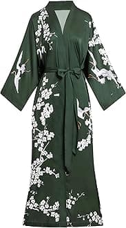 Aensso Long Soft Lightweight Silky Kimonos Robes for Women, Luxury Japanese Floral Womens Kimono Robe
