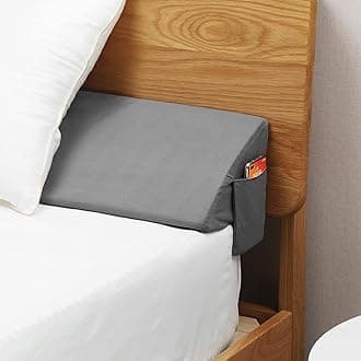 Vekkia Queen Bed Wedge Pillow for Headboard Gap, 0–6" Gap Filler with Side Pockets & Washable Cover, Gray 60"x10"x6"