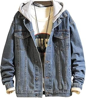 LavnisMen's Denim Hoodie Jacket Casual Slim Fit Button Down Jeans Coat