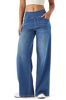 LaiEr Large Denim Wide Leg Pants for Women, High Waisted and Slimming with Multiple Pockets, Straight Tube, Loose fit, Cat Whisker, Marbling wash Craft, High Elasticity Casual Jeans