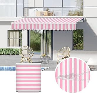 Commercial Patio Awning Top Replacement Fabric| 100% Polyester Sunshade Shelter with UV & Water-Resistant Fabric for Deck, Balcony, Yard, Coffee,Customizable(Pink White Stripes,19.6x6.5ft)