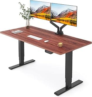 FLEXISPOT E6 MAX Dual Motor 55x28 Inch 3-Stage Heavy Duty Standing Desk, 330lbs Weight Capacity, Height Adjustable Desk w/Cable Management & Wheels (Seamless Mahogany Desktop + Black Frame)