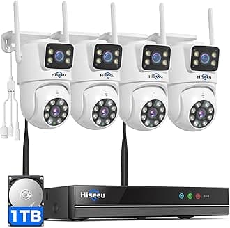 Wireless Security Cameras Outdoor, 5G & 2.4G WiFi Pro, Wireless Home Security Camera System, Dual Lens, 360° Pan & Tilt, Auto Tracking, Color Night Vision, 1TB HDD No Subscription, Need Plug In