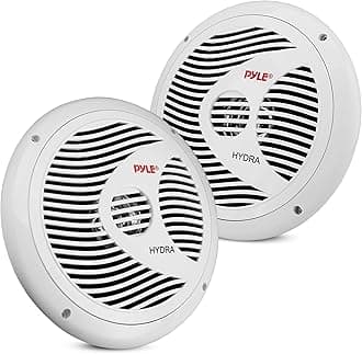 6.5 Inch Dual Marine Speakers - 2 Way Waterproof and Weather Resistant Outdoor Audio Stereo Sound System with 150 Watt Power, Polypropylene Cone and Cloth Surround - 1 Pair - PLMR60W (White)