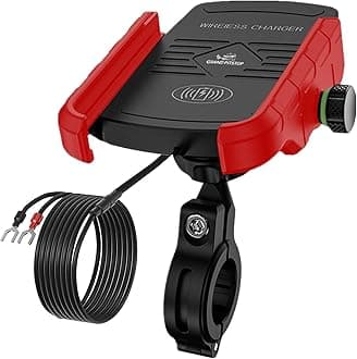 GRAND PITSTOP®Motorcycle Phone Holder Bike Phone Mount Compatible with 4" to 6" Phone Sturdy Holders for Grip| 360° Phone Protection| Aluminium Clamp| Wireless Chaging Pad Red