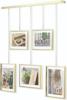 Umbra Exhibit Picture Frame Gallery Set Adjustable Collage Display for 5 Photos, Prints, Artwork & More (Holds Two 4 x 6 inch and Three 5 x 7 inch Images), Normal, Brass
