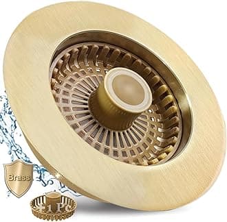 3 in 1 Kitchen Sink Stopper, Pop Up Kitchen Sink Drain Strainer, with an Extra Basket Strainer, Kitchen Sink Drain Stopper for US Standard 3-1/2 Inch, Brass Material Electroplate Gold