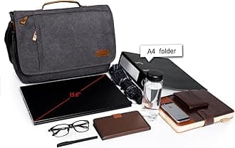 ESTARER Laptop Bag Shoulder Bag Men's Canvas for Work Plain Grey