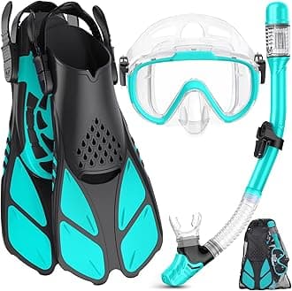 Snorkeling Gear for Adults Men Women,4 in 1 Snorkel Set with Panoramic View Diving Mask Anti-Fog Anti-Leak,Dry Top Snorkel,Fins and Travel Bag for Swimming,Snorkeling and Travel Diving
