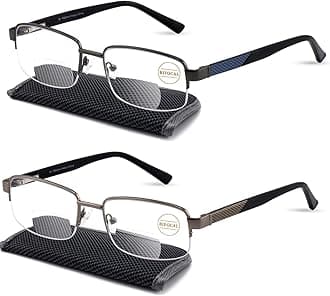 Mens Premium Bifocal Reading Glasses Blue Light Blocking, Computer Readers Metal Frame with No Broken Spring Hinge, Far/Near Dual-use Eyeglasses 2 Pack, 1.5x