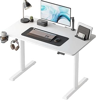 FEZIBO 44 x 24 Inches Standing Desk, Height Adjustable Electric Standing Desk, Stand up Table, Sit Stand Home Office Desk with Splice Board, White