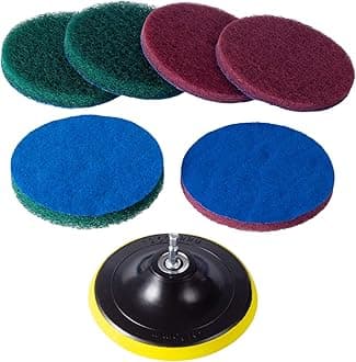 Drill Powered Brush Tile Scrubber Scouring Pads Cleaning Kit, 2 Different Stiffness, Disc Pad Holder With 6 Scrubbing Pads, Cleans Large Flat Areas Perfectly 5-Inch