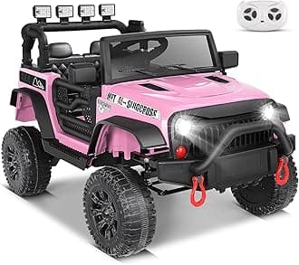 Hikole 24V Ride on Jeep w/Remote Control, Battery Powered Vehicles for Boys&Girls, Upgraded 400W Motors, Pink Jeeps, Better Wheeler Suspension, LED Lights, Bluetooth, 3 Speeds, Gift, Hot Pink