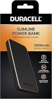 Duracell 10000mAh Power Bank – Fast Charging Portable Charger with USB-C & USB-A, Slim External Battery Pack for iPhone, Samsung Galaxy, Android Phones, Tablets & Devices