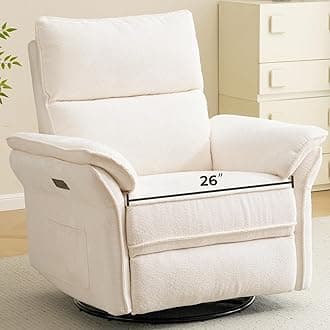 Oversized Power Recliner Chair Swivel Glider with Massage and Heat, Rocker Nursery Recliner for Adults with Adjustable Headrest, 26" Extra Wide Nursery Chair with Overstuffed Armrest,White