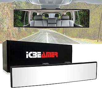 10.6" ICBEAMER Clip On Rear View Mirror | Flat Clear Tint Glass, Panoramic Wide Angle HD Glass, Anti Glare, Universal Fit for Car, SUV, Truck | Eliminates Blind Spots (1 Pack)