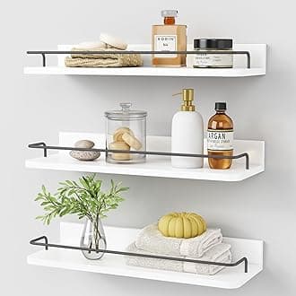 Forbena White Floating Bathroom Shelves Over Toilet Set of 3, Bathroom Organizers and Storage Shelves Wall Mounted, Modern Wood Corner Wall Shelf for Bedroom Closet Nursery -White and Dark Grey