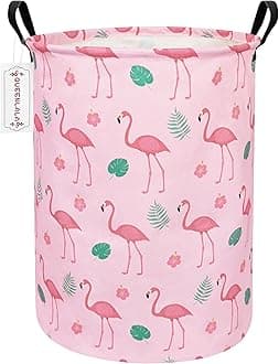 QUEENLALA Large Storage Basket,Collapsible Round Storage Bin,Laundry Hamper/Bathroom/Home Decor/Children Hamper/Boxes/Children Clothing (Round-Pink Flamingo)