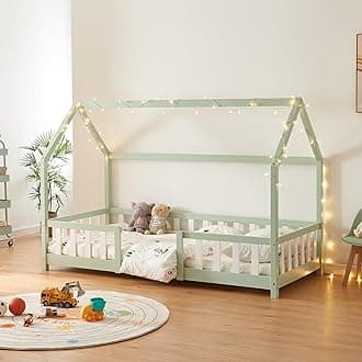 [en.casa] Children's bed Sisimiut House bed 90 x 200 cm with fall-out protection Slatted frame Pine Mint green/White
