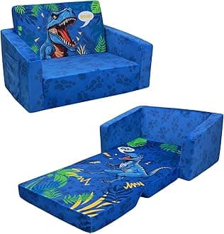 2-in-1 Convertible Children's Sofa, Stable Folding Armchair with Pocket, Comfortable Children's Sofa Bed for Bedrooms and Games Rooms, Dinosaurs