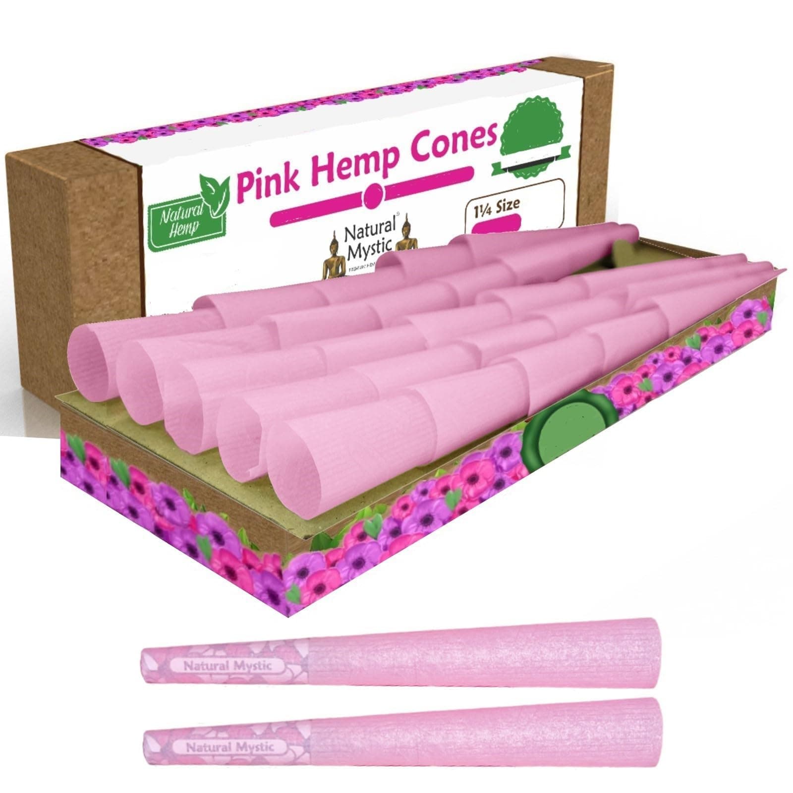 Pink Cones Pre Rolled 1 1/4 Size 50 Pack Classic Rolling Paper Tubes Natural Mystic Cones Prerolls Rolling Papers with Tips Use Cone Loader Packing Sticks