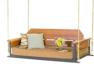 AD Planet Solid Wood 2 Seater Rope Swing Chair | Wooden Hammock Swing Sofa with Rope & Complete Accessories for Living Room, Indoor, Outdoor, Balcony & Garden | House Big Swings Jhula | Golden Brown