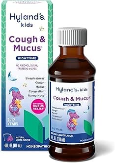 Hyland's Kids Nighttime Cough Syrup and Mucus Relief, Kids Medicine for Ages 2-12, Grape Flavor, Promotes Sleep, Cough, Runny Nose, Mucus and Congestion, Ounces