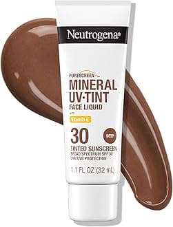 Neutrogena Purescreen+ Tinted Sunscreen for Face with SPF 30, Broad Spectrum Mineral Sunscreen with Zinc Oxide and Vitamin E, Water Resistant, Fragrance Free, Deep, 1.1 fl oz