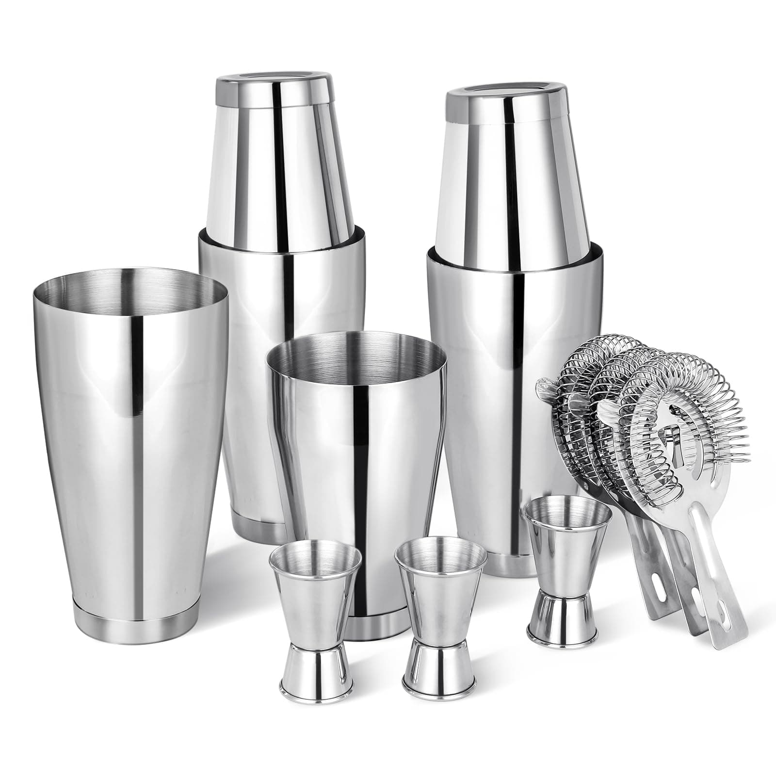 Mwellewm Cocktail Shaker Set Bartender Kit, 12 Pcs Boston Drink Shaker with Strainer Bartending Martini Shaker Tin with 18oz & 28oz Mixed Alcohol Shaker Stainless Steel Bar Tool for Beginner