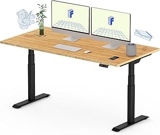FLEXISPOTE6 Pro Oval Leg Dual Motor 3 Stages Bamboo Electric Standing Desk 55x28 Inch Whole-Piece Board Height Adjustable Electric Sit Stand Up Desk (Black Frame + Bamboo Desktop)