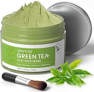 SHVYOG Green Tea Face Mask, Antioxidant Green Tea Clay Mask with Volcanic Mud, Deep Cleansing & Moisturizing & Hydrating Clay Facial Mask for Pores, Blackheads, Wrinkles, Dirts