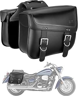 KEMIMOTO Motorcycle Saddlebags, 30L Large Capacity Saddle Bags Motorcycles, PU Leather Motorcycle Luggage Bag for Sportster Softail Dyna V-star Shadow, Universal Motorcycle Accessories, Black